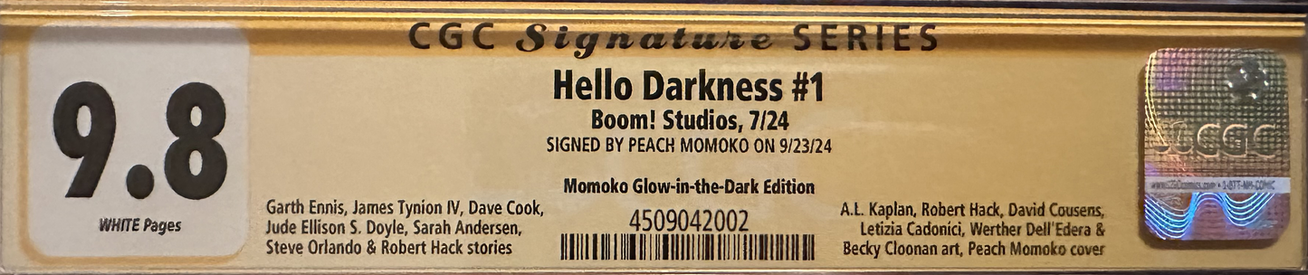 Hello Darkness #1 Glow-in-the-Dark - CGC Yellow Label 9.8 - Signed by Peach Momoko