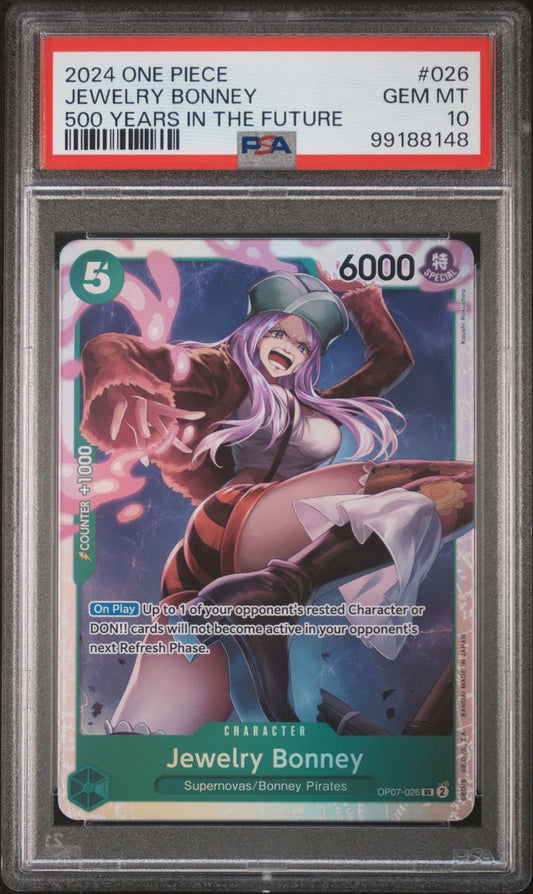 One Piece TCG 500 Years in the Future OP-07 #026 SR Jewelry Bonney PSA 10 GEM MT