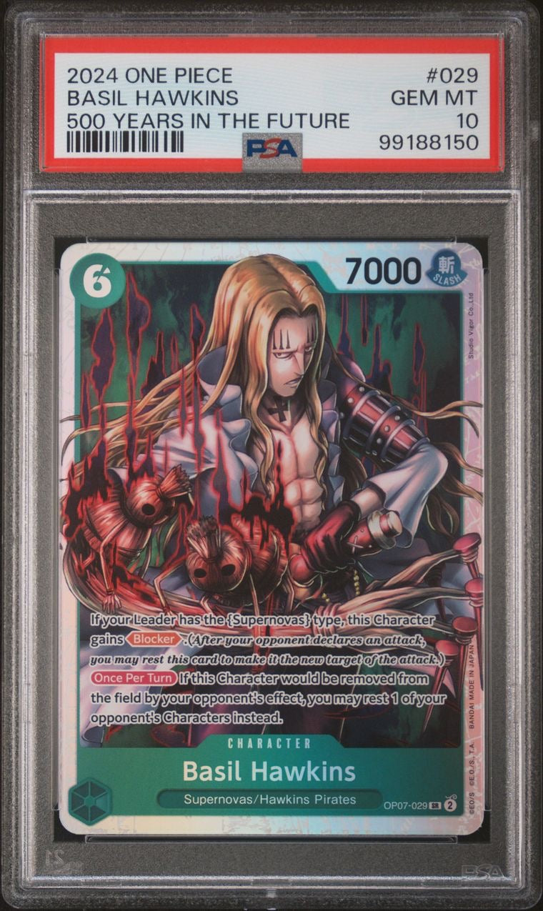 One Piece TCG 500 Years in the Future OP-07 #029 SR Basil Hawkins PSA 10 GEM MT