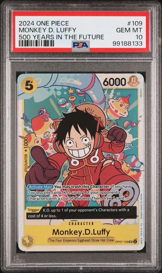 One Piece TCG 500 Years in the Future OP-07 #109 SR Monkey D. Luffy PSA 10 GEM MT