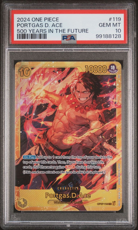 One Piece TCG 500 Years in the Future OP-07 #119 Portgas D. Ace Special SEC PSA 10 GEM MT