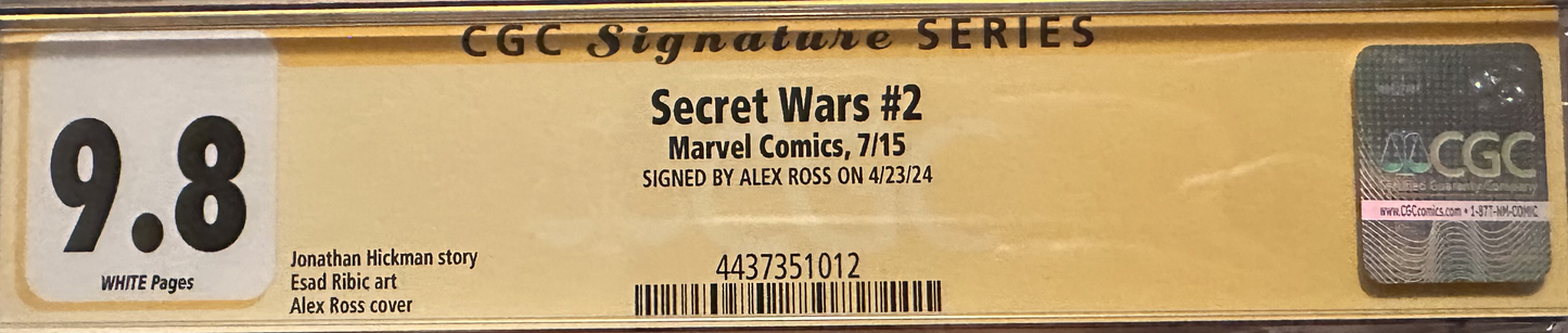 Secret Wars #2 - CGC 9.8 Yellow Label - Signed by Alex Ross